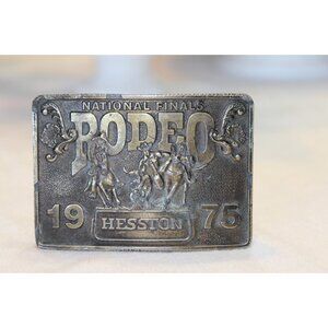 1975 Hesston National Finals Rodeo Adult Size Brass Belt Buckle Limited Edition